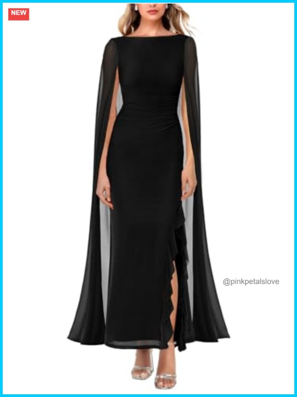 Women's Long Sleeve High Split Mesh Ruched Formal Evening Party Maxi Dress